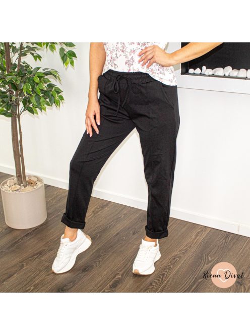 Lazy gumis derekú pamutos nadrág - fekete