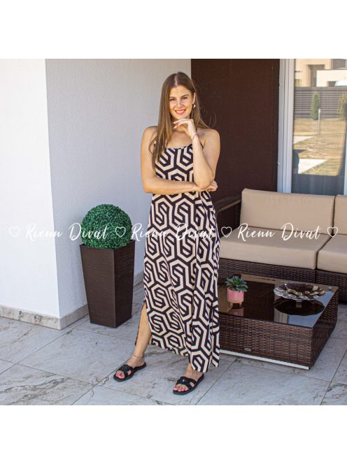 Roxi krém - fekete mintás maxiruha 