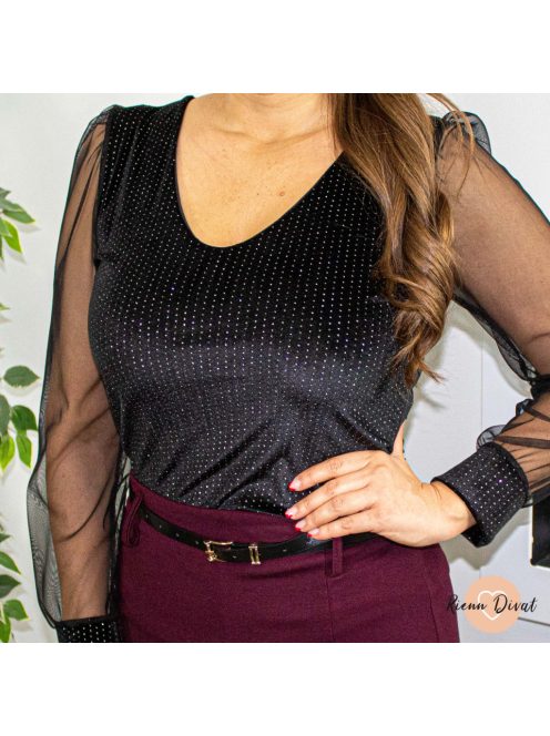 Patti csillogós puha felső - tüll ujjakkal 