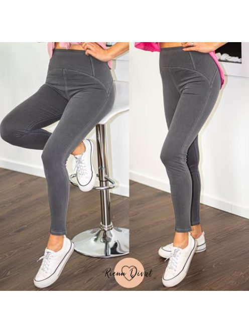 Denim farmer hatású alakformáló leggings PUSH UP - szürke