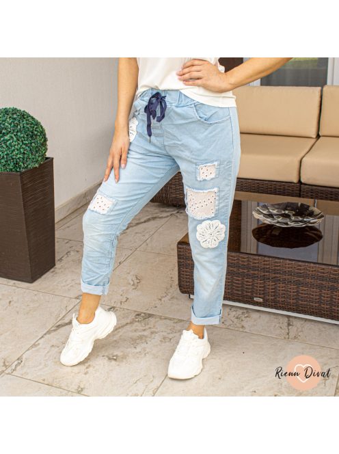 Toledo gumis derekú farmer nadrág csipkével - világoskék