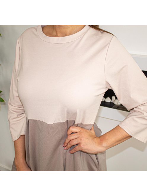 Pamela hagyma fazonú pamut ruha zsebekkel - cappucino