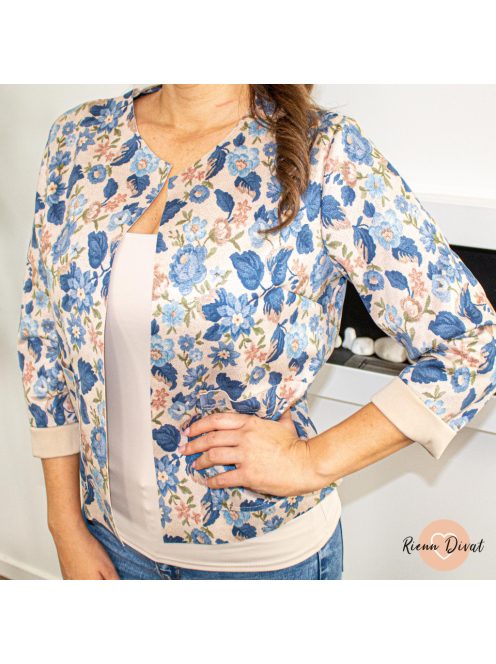 Zelma puha virágmintás blézer zsebekkel - kék 