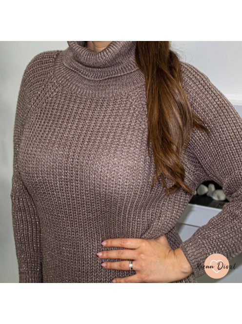 Titanilla csillogós kötött tunika - taupe