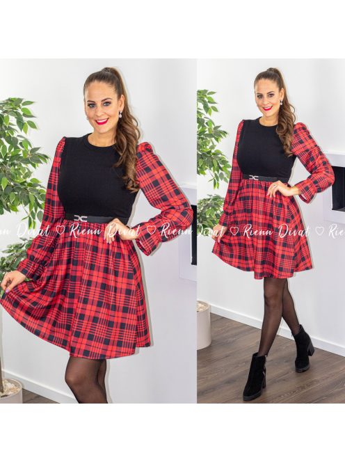 Xmas ,,A,, vonalú kockás ruha - piros 