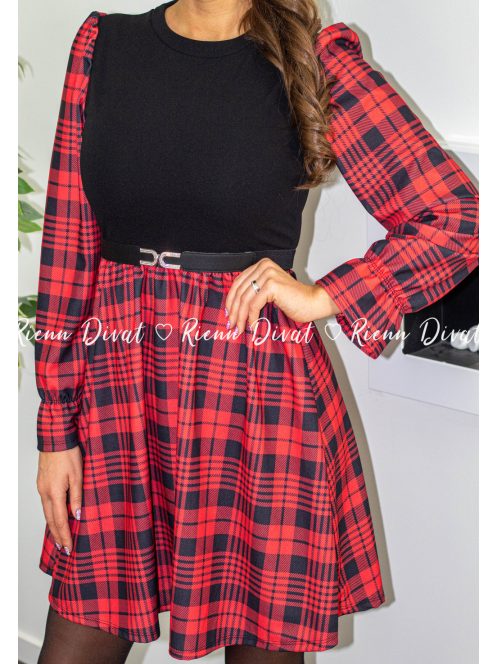 Xmas ,,A,, vonalú kockás ruha - piros 