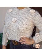 Milana 3D virágos szőrmés pulóver - bézs 