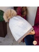Zolna csillogós bélelt kötött sapka - krémszín