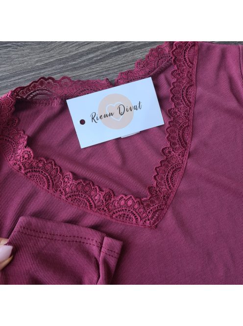 Basic csipkés viszkóz felső - burgundi