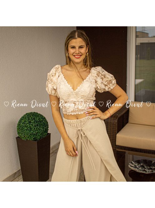 Lady horgolt csipke crop top - bézs