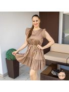 Klau fodros ujjú pamut vászon ruha megkötővel - barna