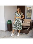 Ebonie V nyakú viszkóz midi ruha + gumis öv - khaki
