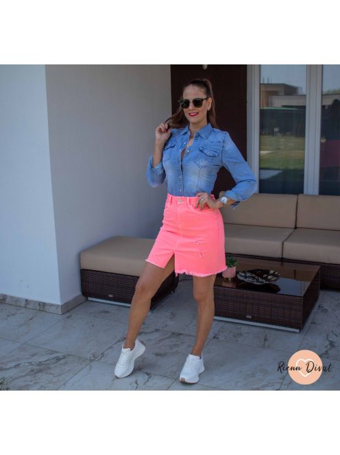 Neon rugalmas szaggatott farmer szoknya 