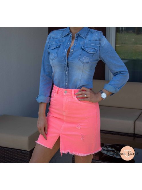 Neon rugalmas szaggatott farmer szoknya 