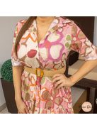 Kate virágos pamut maxi ruha + gumis öv - pink