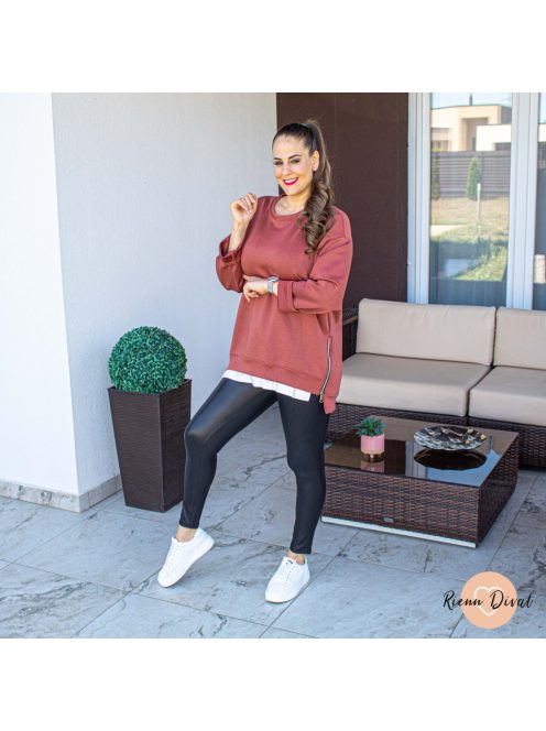 Terrakotta oversize álom puha tunika - cipzárral