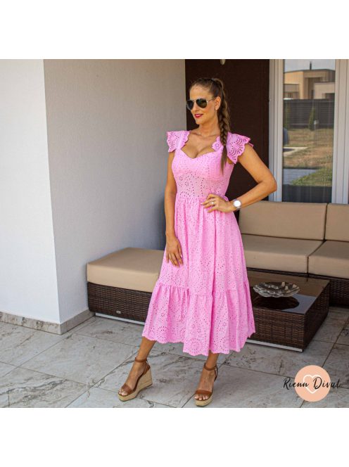 Greta pamut csipke midi ruha - PUSH UP - pink 