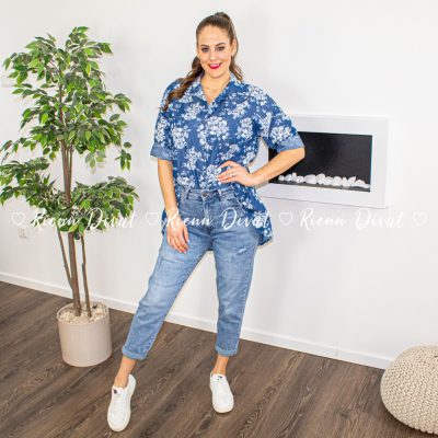 Dorka farmer hatású pamut ing tunika- virágokkal 