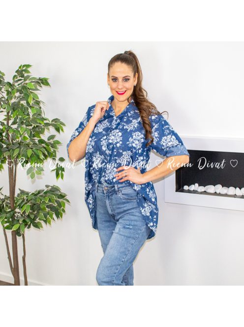 Dorka farmer hatású pamut ing tunika- virágokkal 