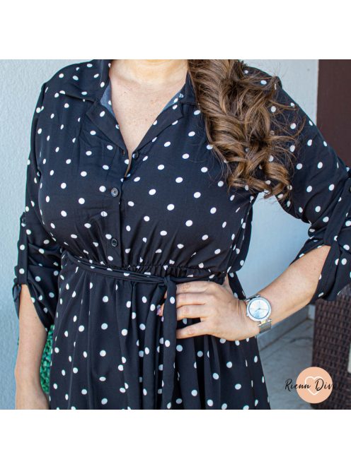 Polly pöttyös midi ruha - fekete