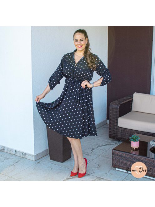 Polly pöttyös midi ruha - fekete