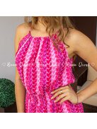 Agotha pántos gumírozott ruha - pink mintás