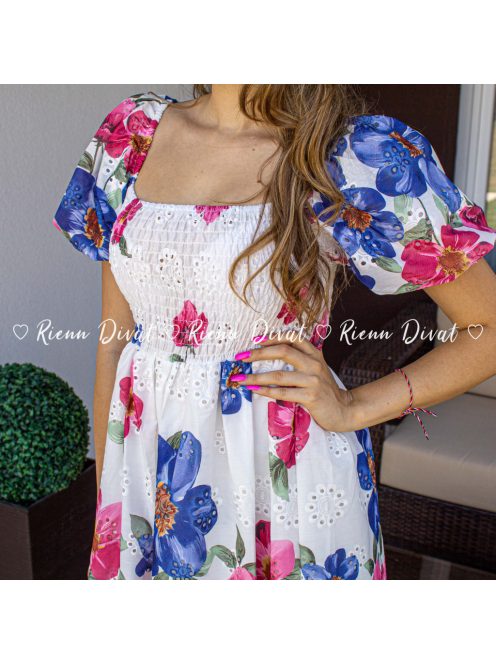 Madeira virágmintás ejtett vállú ruha