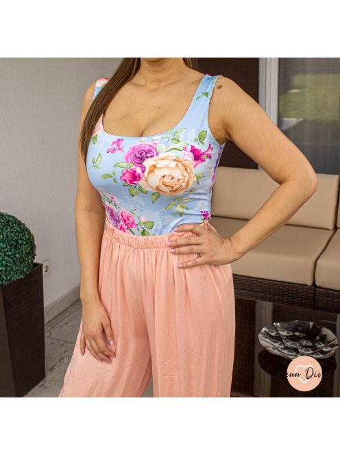 Reyna virágmintás poliamid top - PUSH UP - világoskék