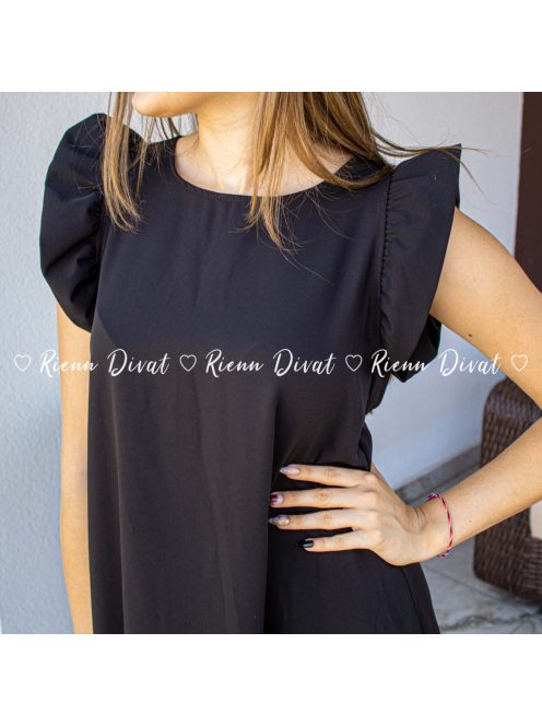 Berill ,,A,, vonaú fodros ujjú ruha - fekete