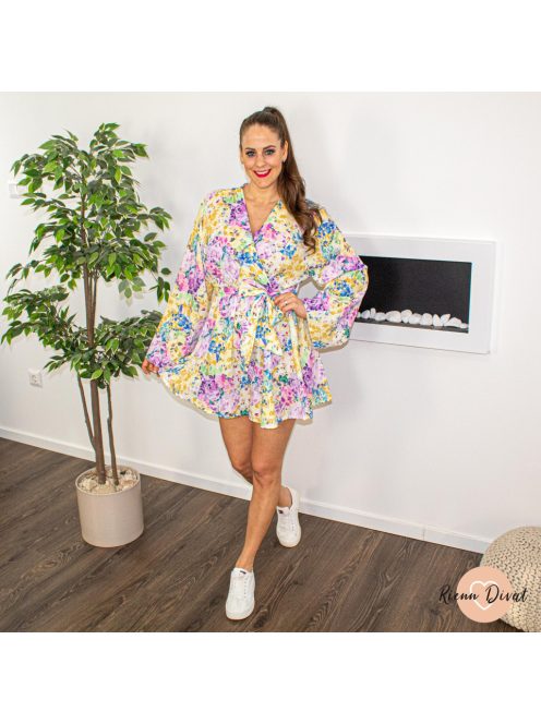 Blanche viszkóz virágmintás overál megkötővel