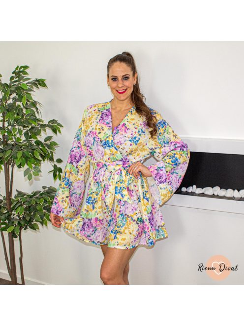 Blanche viszkóz virágmintás overál megkötővel