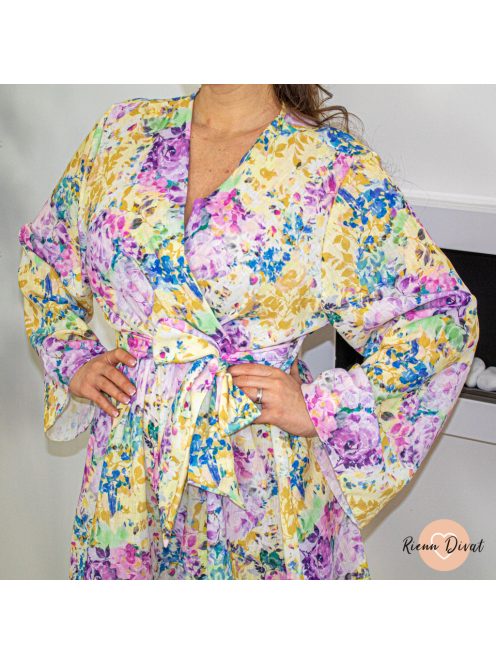 Blanche viszkóz virágmintás overál megkötővel