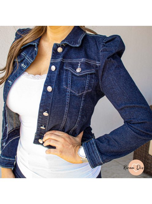 Indigo karcsúsított puffos ujjú farmer dzseki 