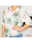 Teodora megkötős pamut ing blúz - virágokkal 