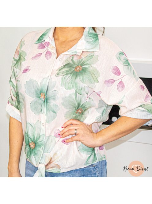 Teodora megkötős pamut ing blúz - virágokkal 