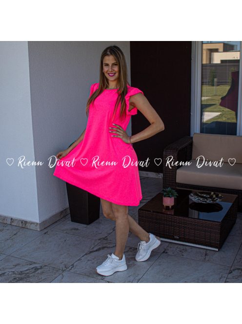 Neon fodros ujjú "A" vonalú pamut ruha