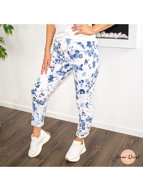 Rena gumis derekú rugalmas viszkóz nadrág - virágos kék