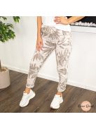 Rena gumis derekú rugalmas viszkóz nadrág - pálma mintás bézs