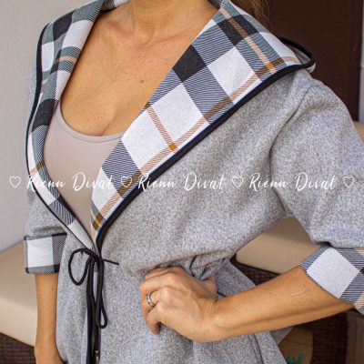 Vanilla kockás kapucnis filc kardigán - szürke