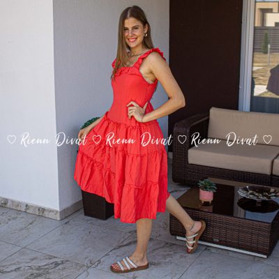 Greece viszkóz midi ruha - korall 