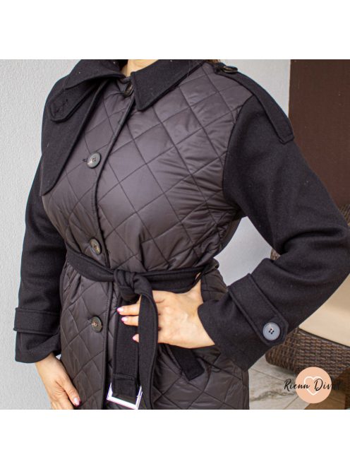 Rema szövet kabát steppelt részletekkel - fekete 