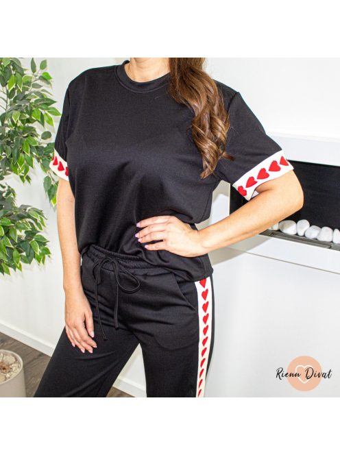 Easy álom puha szívecskés szabadidő szett - fekete