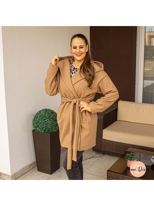 Camel kapucnis szövet kabát