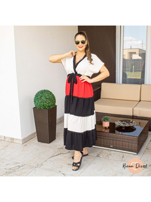 Tricolor fodros maxi ruha - piros