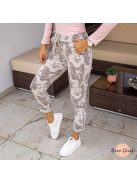 Rena gumis derekú rugalmas viszkóz nadrág - virágos mokka