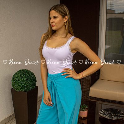 Basic csipkés pamut top - fehér