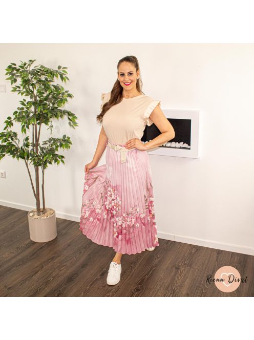 Anette plisszírozott maxi szoknya + öv - rózsaszín