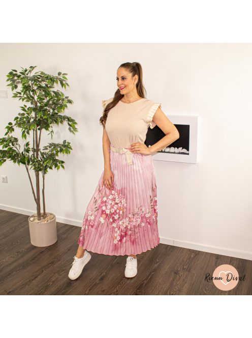 Anette plisszírozott maxi szoknya + öv - rózsaszín