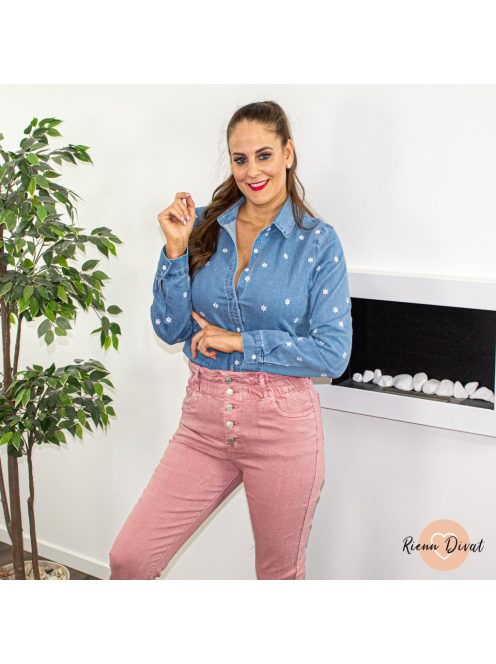 Dusty rose rugalmas gumis derekú farmer nadrág