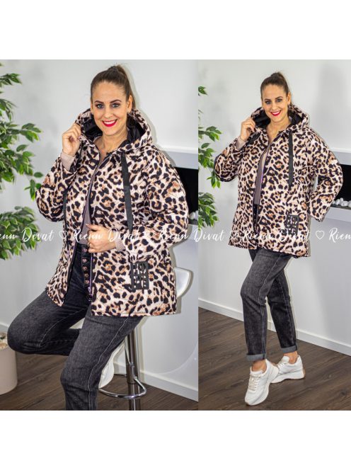 Leona oversize leopárd mintás dzseki kapucnival 